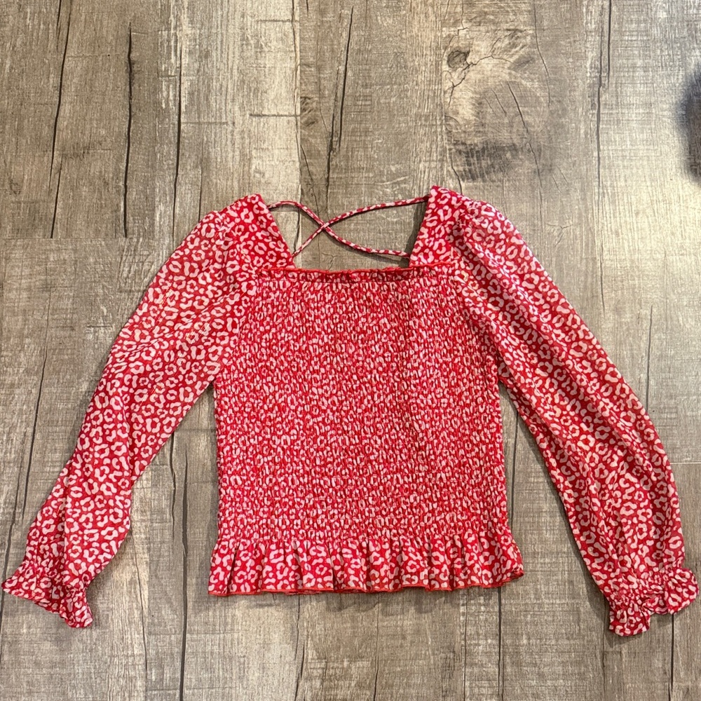 5/$15  Red Animal Print Blouse size youth large
